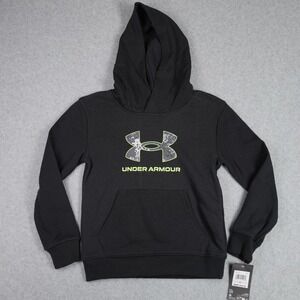 Under Armour Hoodie Kids Size 6 Black Big Logo Camo Pullover Fleece Sweatshirt
